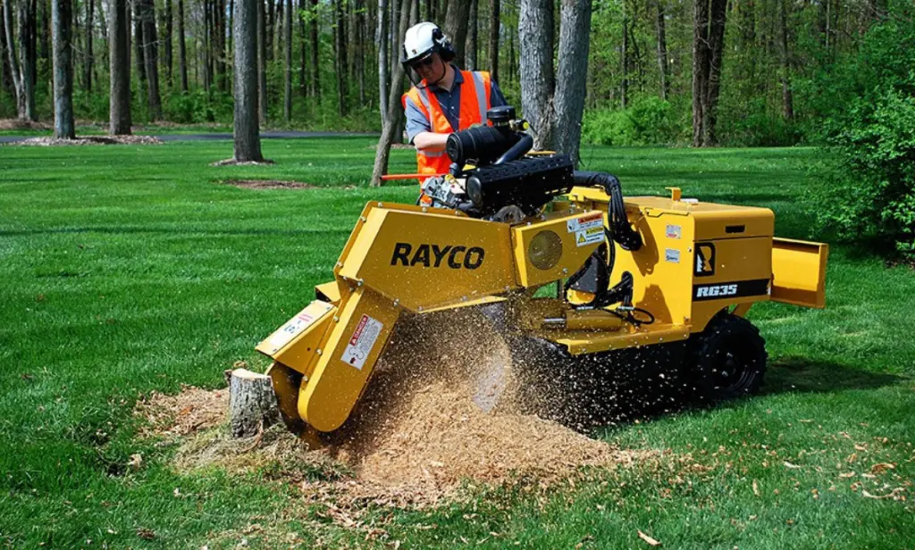 Professional stump grinding machine removing a tree stump in Springfield, MO residential yard