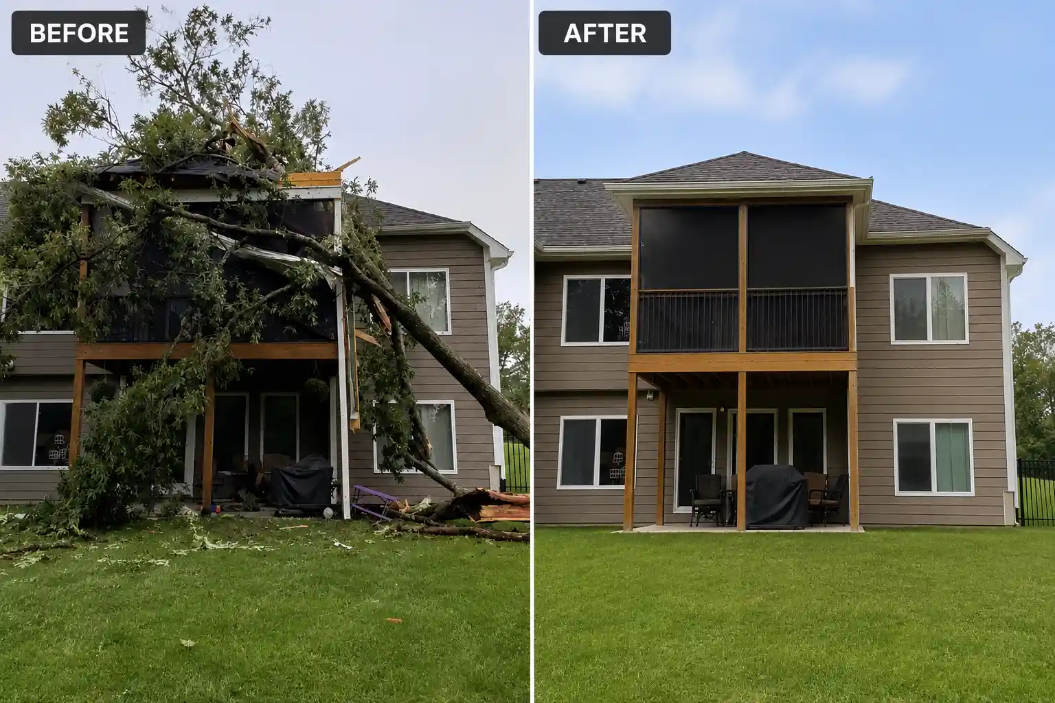 Fallen tree removal after severe storm damage in Springfield MO neighborhood